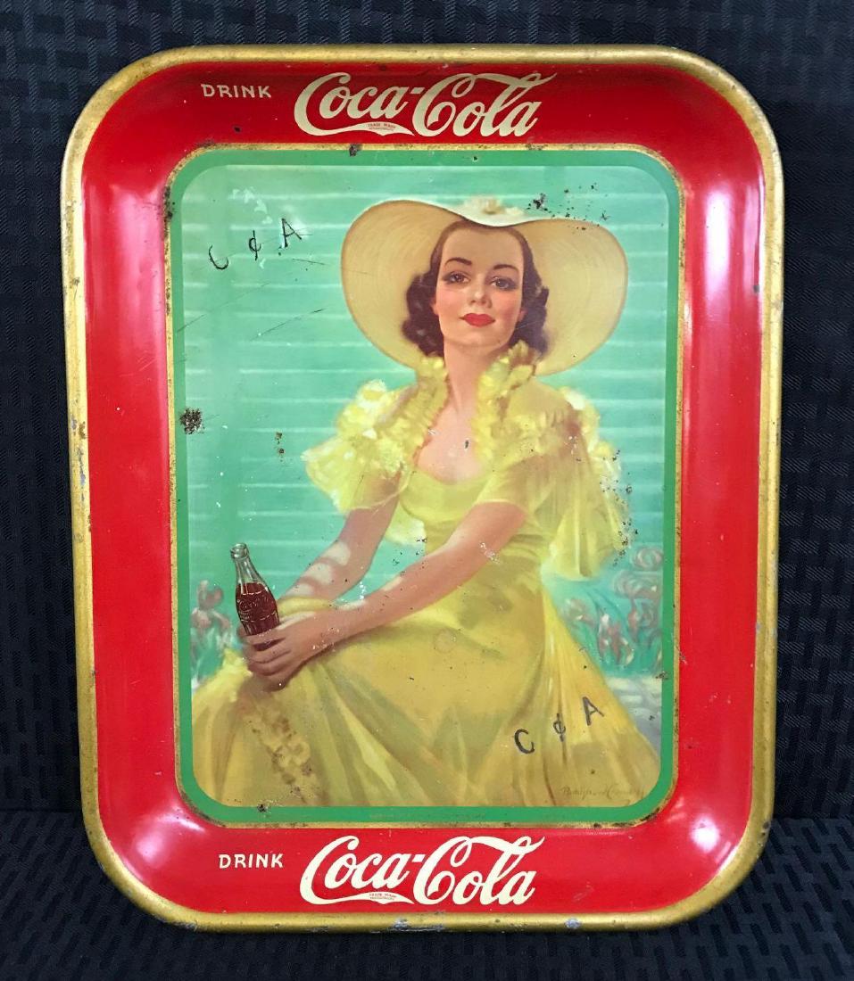 Vintage Coca-Cola Tray with Woman in Yellow (1 of 3)