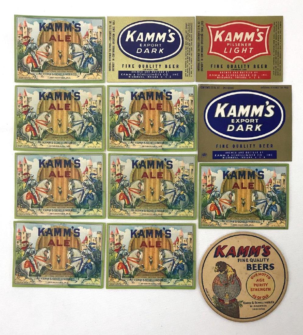 11 Vintage Advertising Kamms Beer Labels and a Coaster: Kamm's Ale and Beer labels. Coaster features lion on globe.