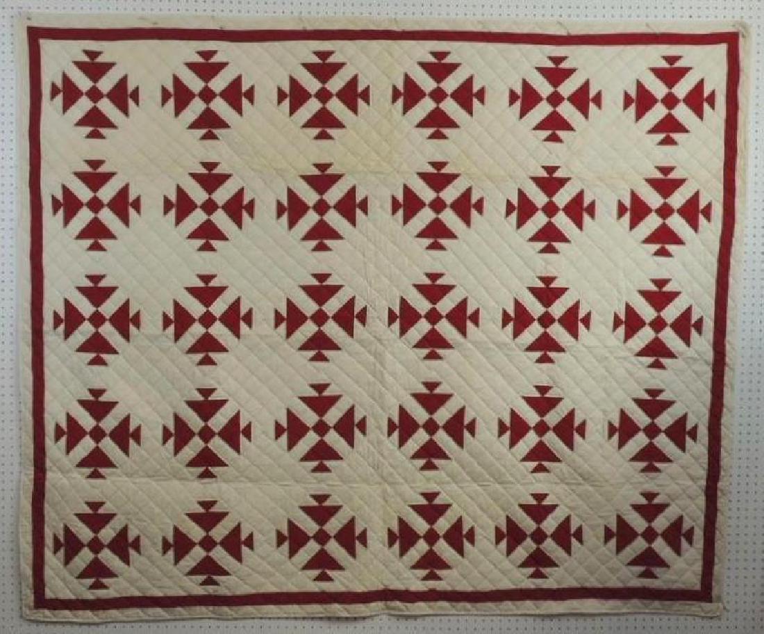 Antique Hand Quilted Red and White Basket Pattern Quilt (1 of 2)