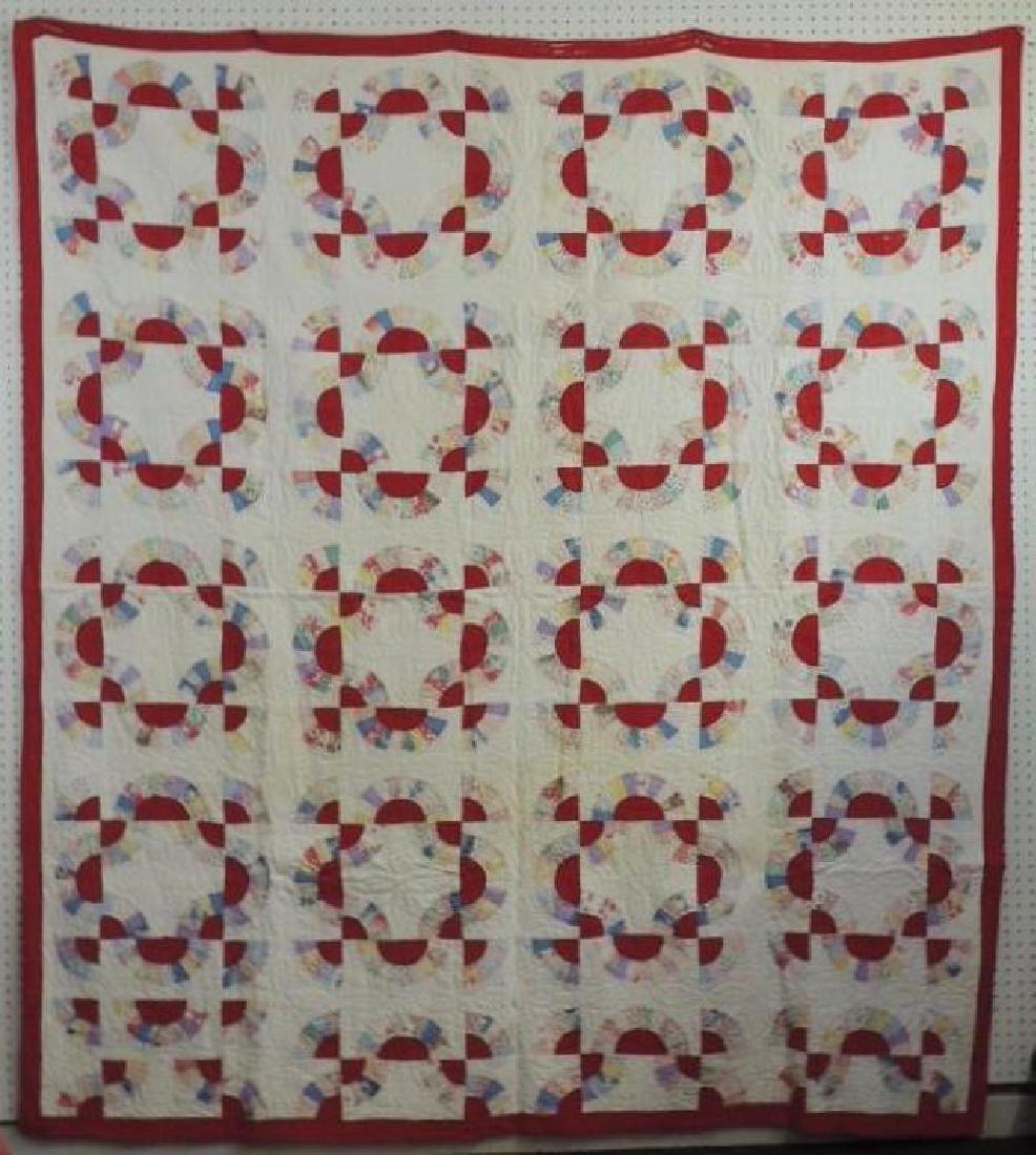 Antique Hand Quilted Multi Color Pattern Quilt (1 of 2)