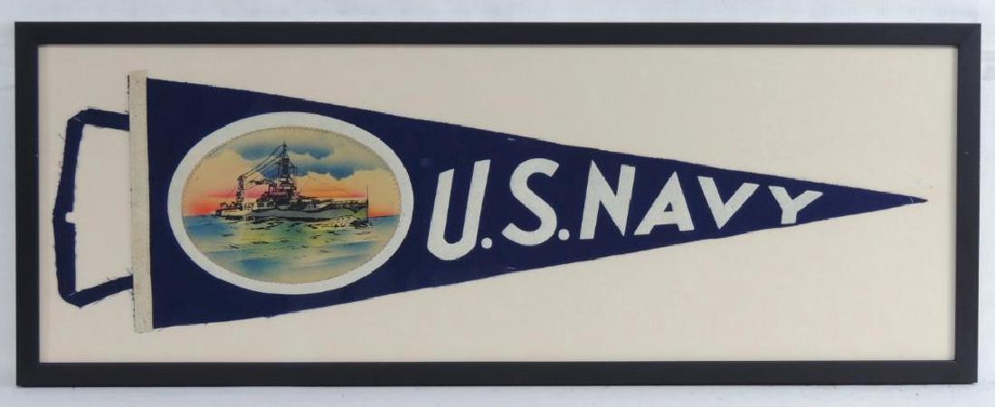 Group of 3 WW2 U.S. Navy Pennants: Franklin D. Roosevelt and SS Ile De France