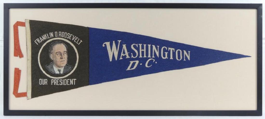 WW2 Franklin D Roosevelt Washington DC Framed Pennant: 37x16