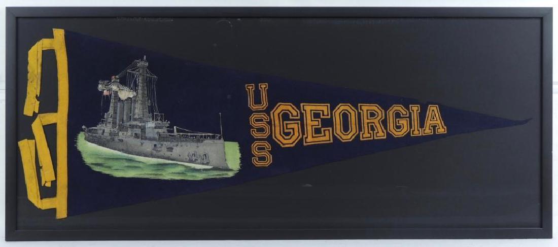 WW1 USS Georgia Framed Pennant: 39x16