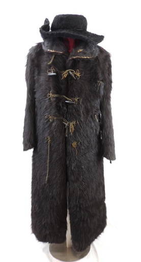 Antique Black Bear Fur Coat And Hat Circa 1800's