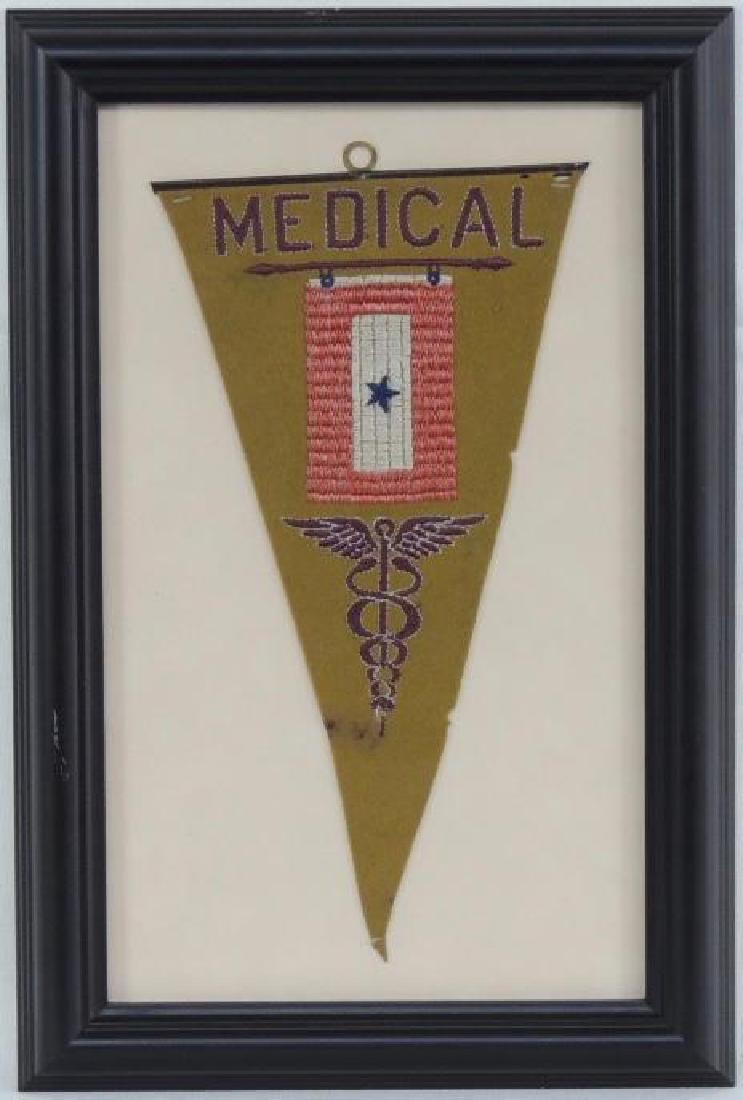 WW1 Mothers Window Flag "Medical" Felt Pennant Framed: Very Rare early Service Window Flag in exceptional condition. "10x15"