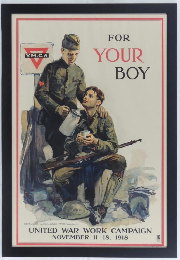 WW1 United War Work Campaign Framed Poster: Artur William Brown, YMCA, November 11-18, 1918,