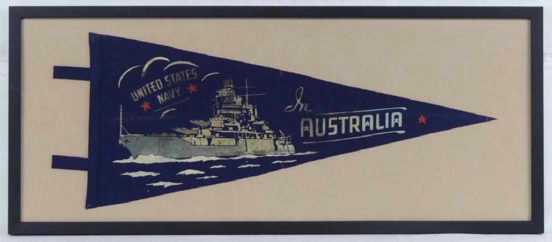 WW2 "United States Navy In Australia" Framed Pennant: 33x14