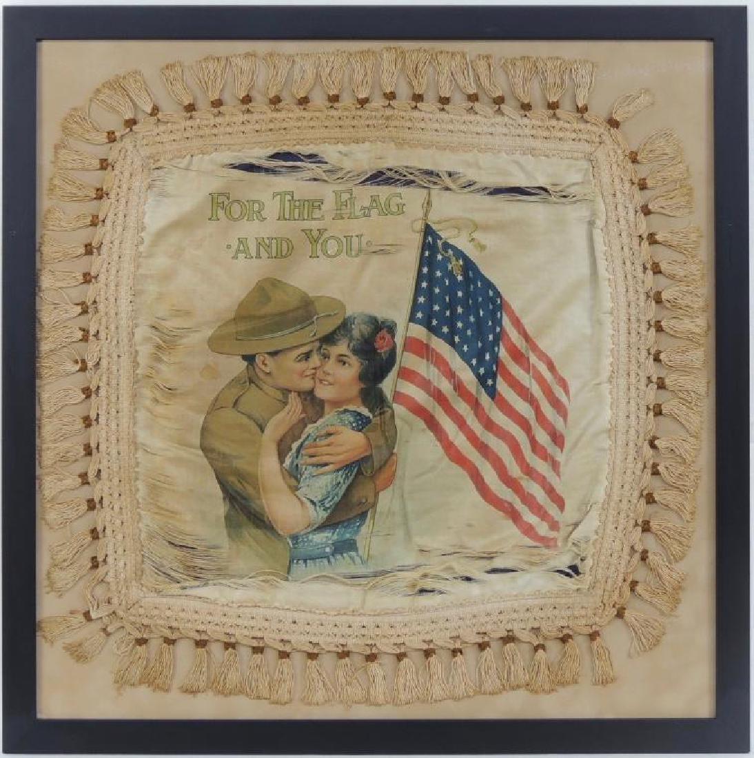 WW1 "For the Flag and You" Silk Souvenir Pillow Case: 26x26