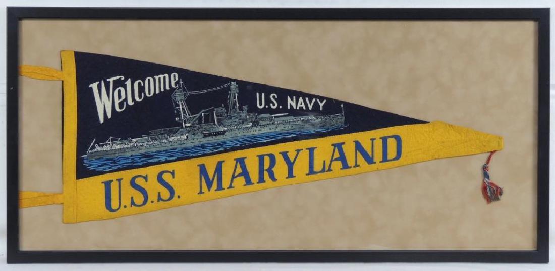 WW1 US Navy USS Maryland Framed Pennant: 34x16