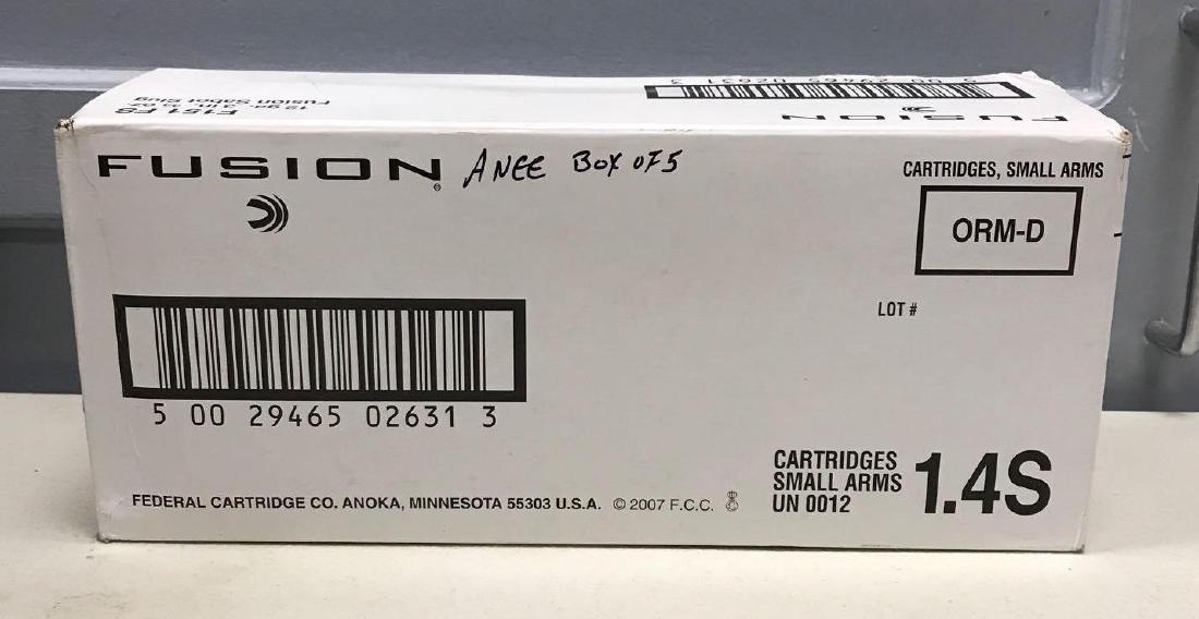 Box of Fusion 12 gauge shotgun ammunition: 3 inch 3/4 oz Fusion saber slugs, 5 boxes