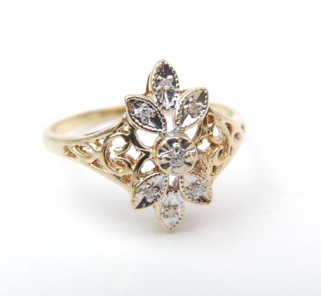 10K Yellow Gold and Diamond Raised Filigree Ring (1 of 4)