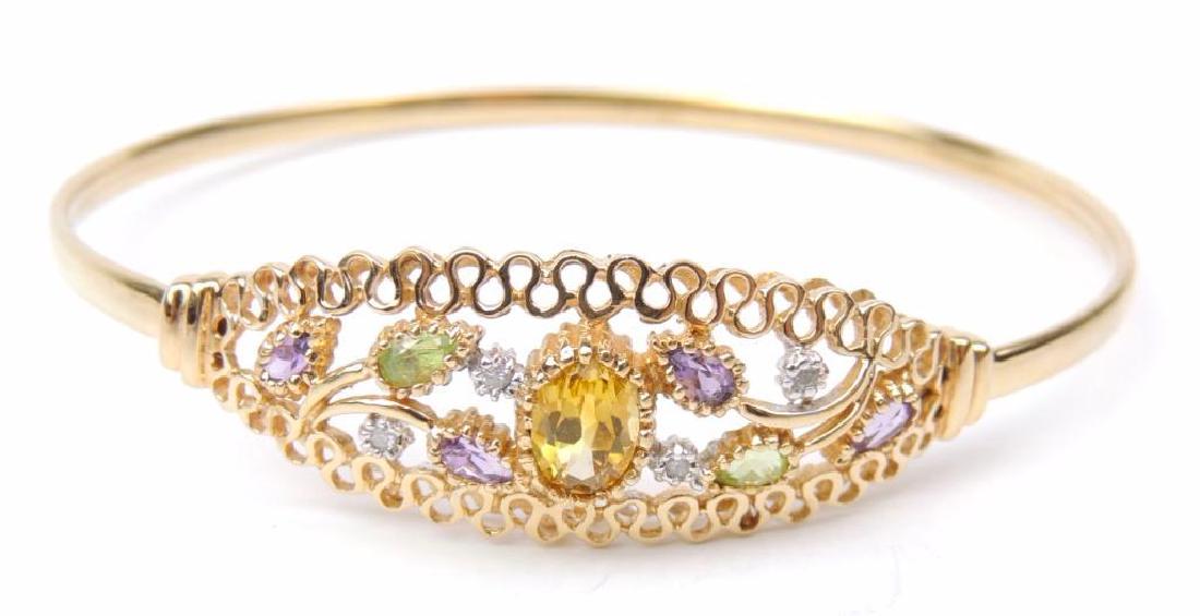 14K Yellow Gold Filigree Multi-gem Bracelet (1 of 5)