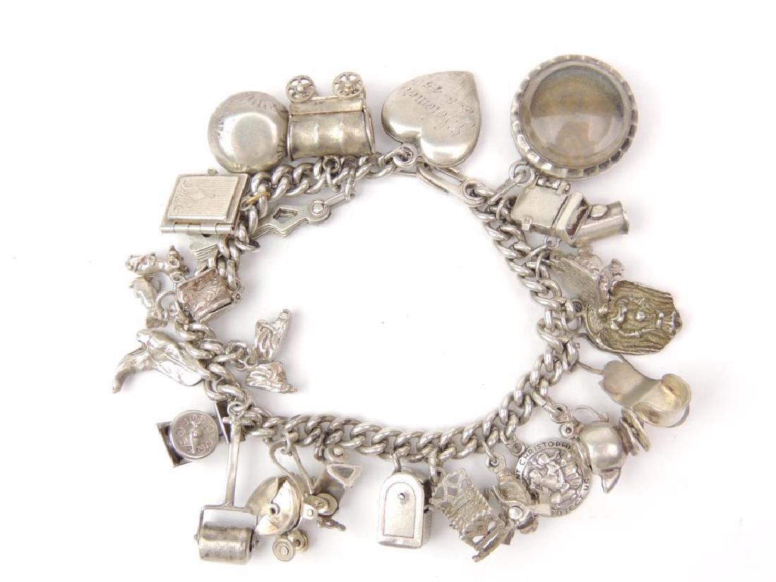 Vintage Sterling Silver Charm Bracelet w/ 25 Charms (1 of 5)