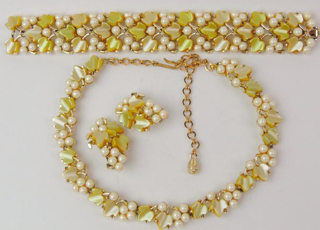 Vintage Green Leaves and Pearls Necklace, Bracelet, and (1 of 2)