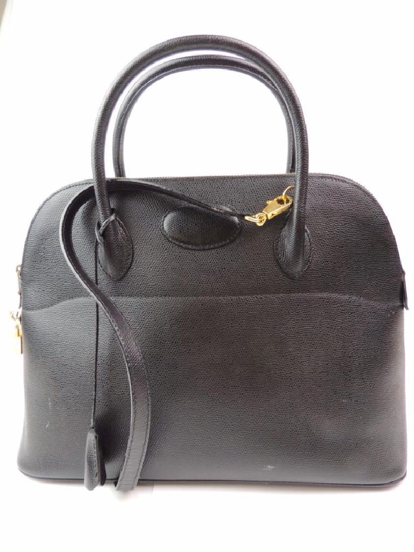 Reina Black Leather Handbag - Made in Italy: This Reina pocketbook features brass hardware, keys and lock. Bag measures 10-1/2" x 14-1/2" x 5" Includes removeable shoulder strap
