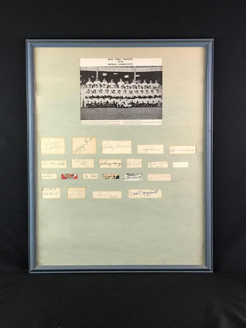 1950 New York Yankees team photo with 21 signatures: World champions featuring Whitey Ford, Yoggi Berra, Phil Rizzuto, Bobby Brown, Joe DiMaggio, and more, 23 1/2" x 29 1/2"