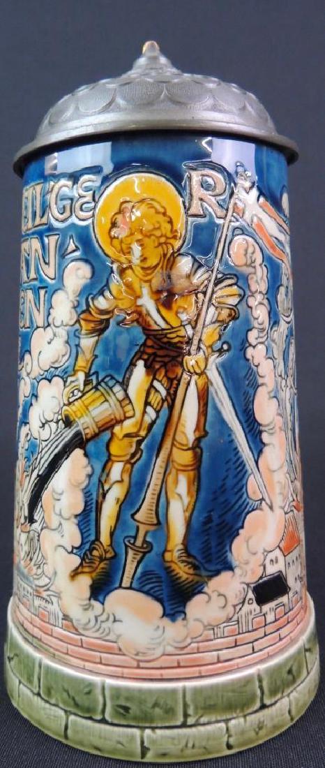 Antique German Mettlach St. Florian Slaying Dragon (1 of 8)