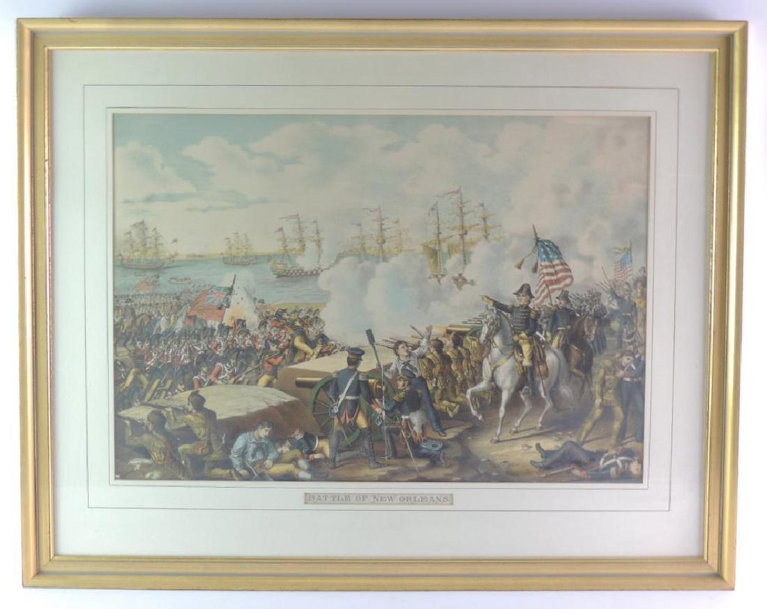 Antique "Battle of New Orleans" Framed Print: The Battle of New Orleans constituted the last major battle of the War of 1812. The American forces were commanded by Major General Andrew Jackson. The larger, British forces were commanded by Admiral