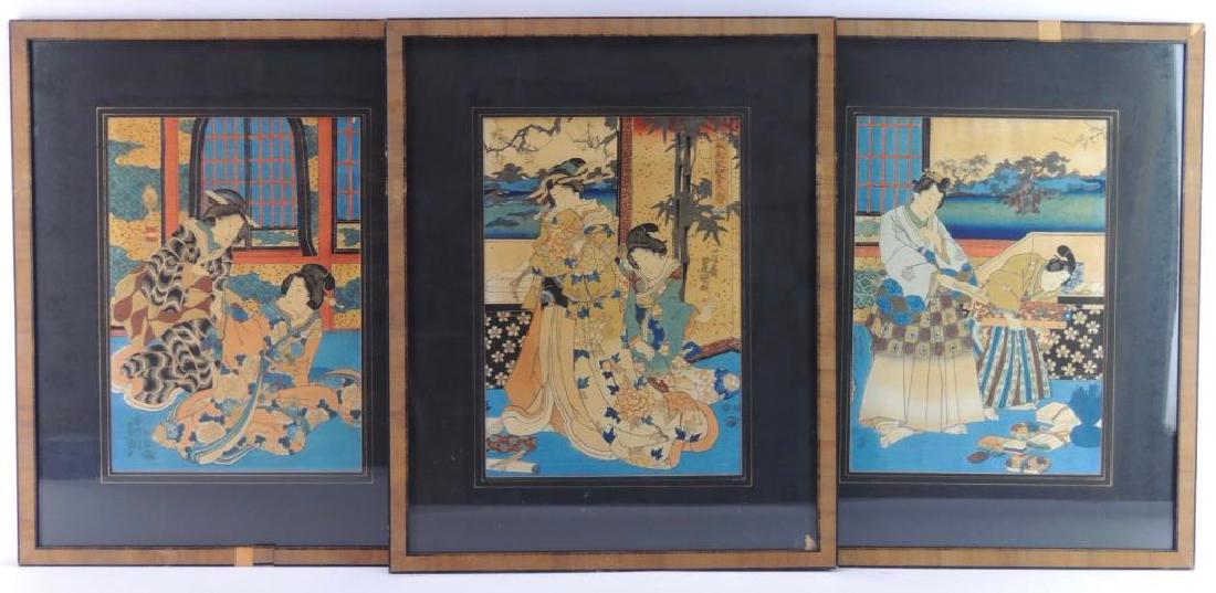 Group of 3 Handcolored Japanese Wood Blockprints (1 of 1)