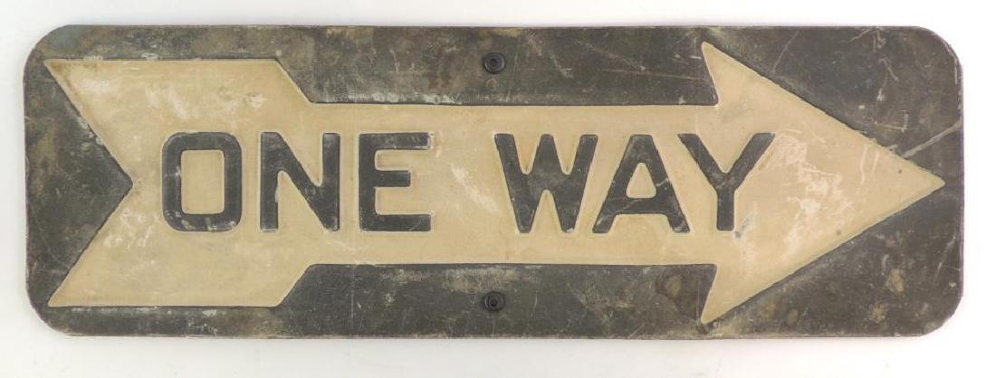 Antique Heavily Embossed One Way Road Sign (1 of 2)