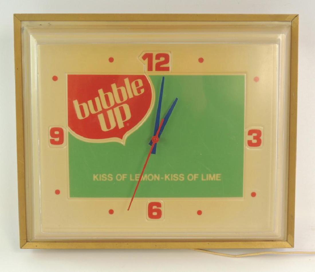 Vintage Bubble Up Soda Advertising Light Up Clock: 16"x13 1/2" Working Condition