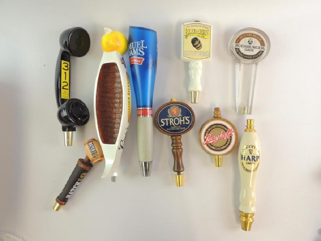 Group of 9 Advertising Beer Tappers: Featuring Stroh's, 312, and More, Largest 12 1/2"x2 1/2"