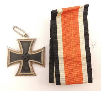 WW2 German Knights Cross with Ribbon, COA, and: Marked with "MICRO 800" to reverse upper arm and "800" to suspension loop. Cross shows light wear/age to magnetic iron core with almost NO loss to black enamel. Frame shows light patination and correc