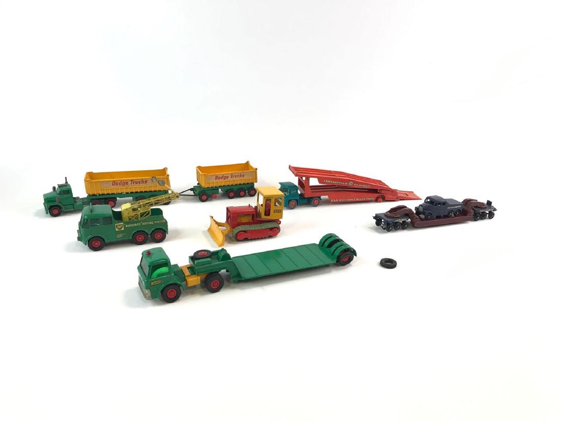 Group Of 7 Matchbox "Made In England By Lesney" Trucks: King Size Matchbox Guy Warrior Car Transporter, Crane, And More