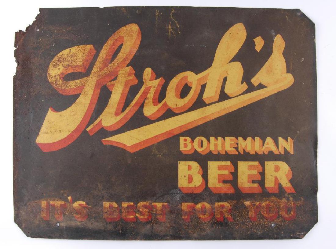 Vintage Stroh's "Bohemian Beer" Advertising Metal Beer (1 of 2)