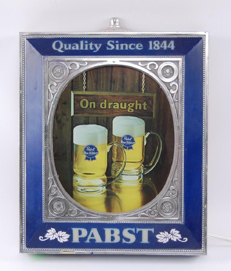 Vintage Pabst Blue Ribbon Light Up Advertising Beer: Working Condition, Some Damage, 12 1/4"x16"x3"