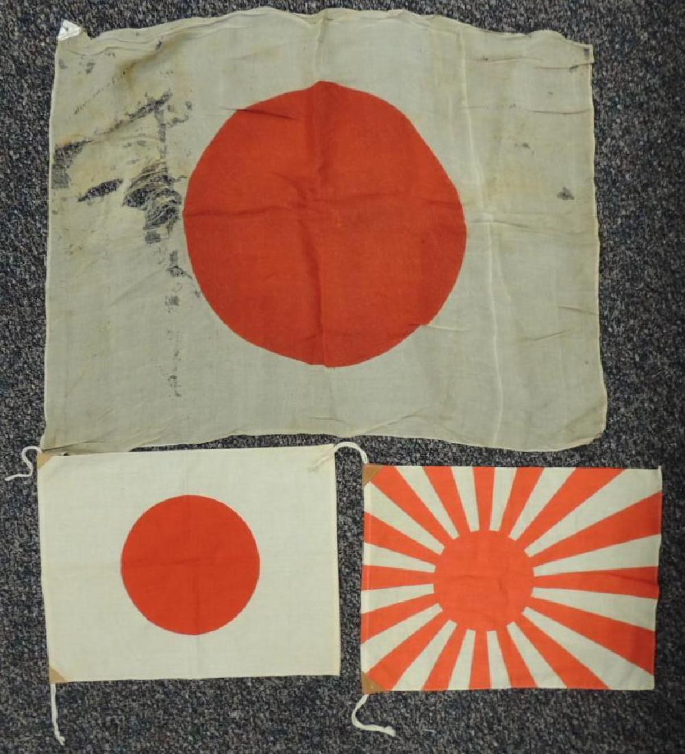 Group of 3 WW2 Japanese Flags: Some Damage, Largest 33x24 in.