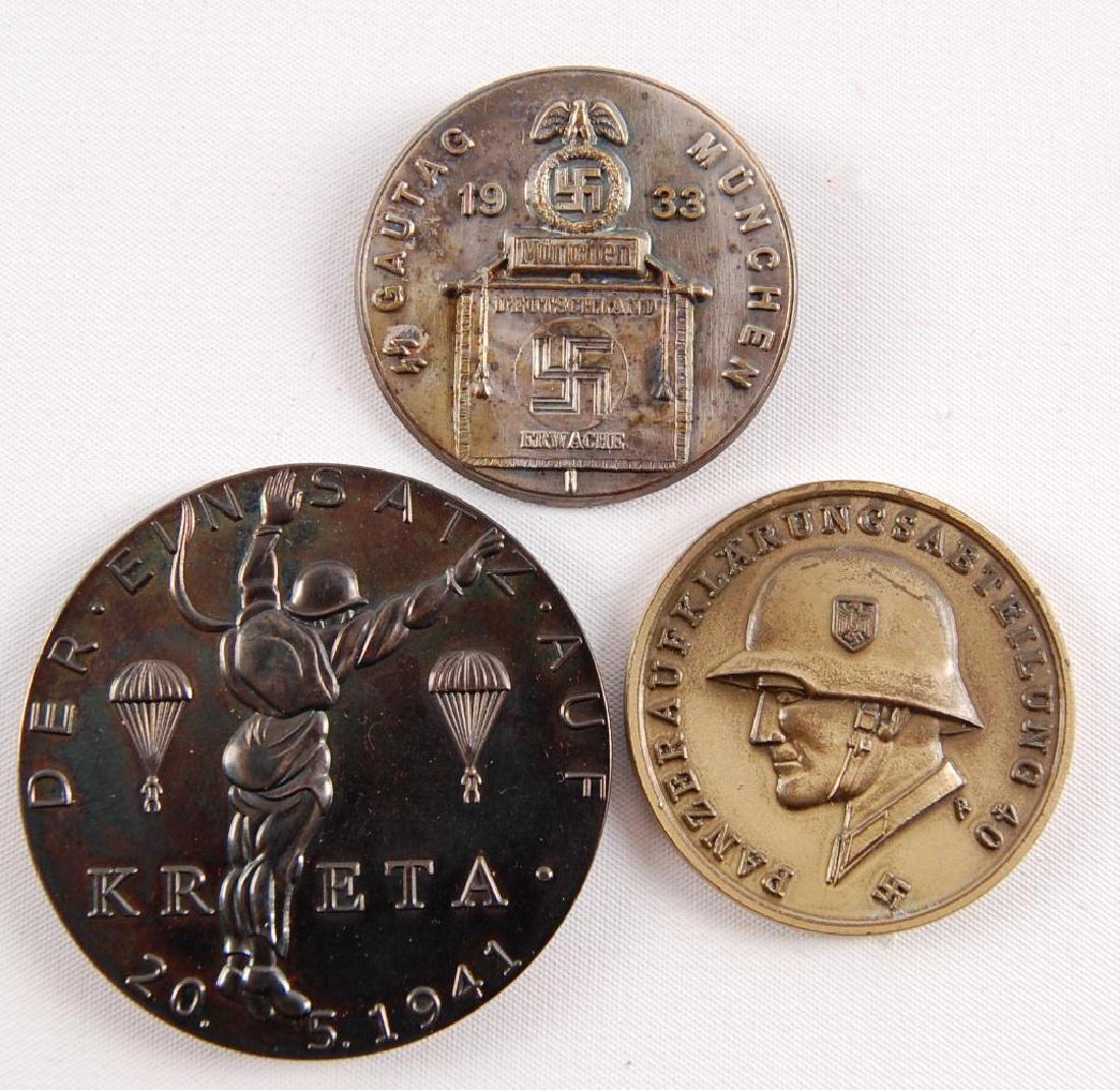 Group of 3 German Table Medals and Tinnie: Paratrooper and Panzer Division