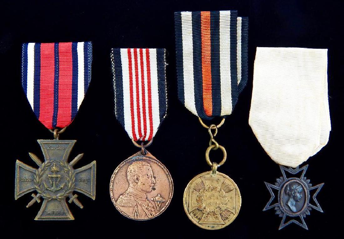 Group of 4 Imperial German Medals: Navy War Cross; Queen Louise Medal; Franco Prussian War; Service Medal