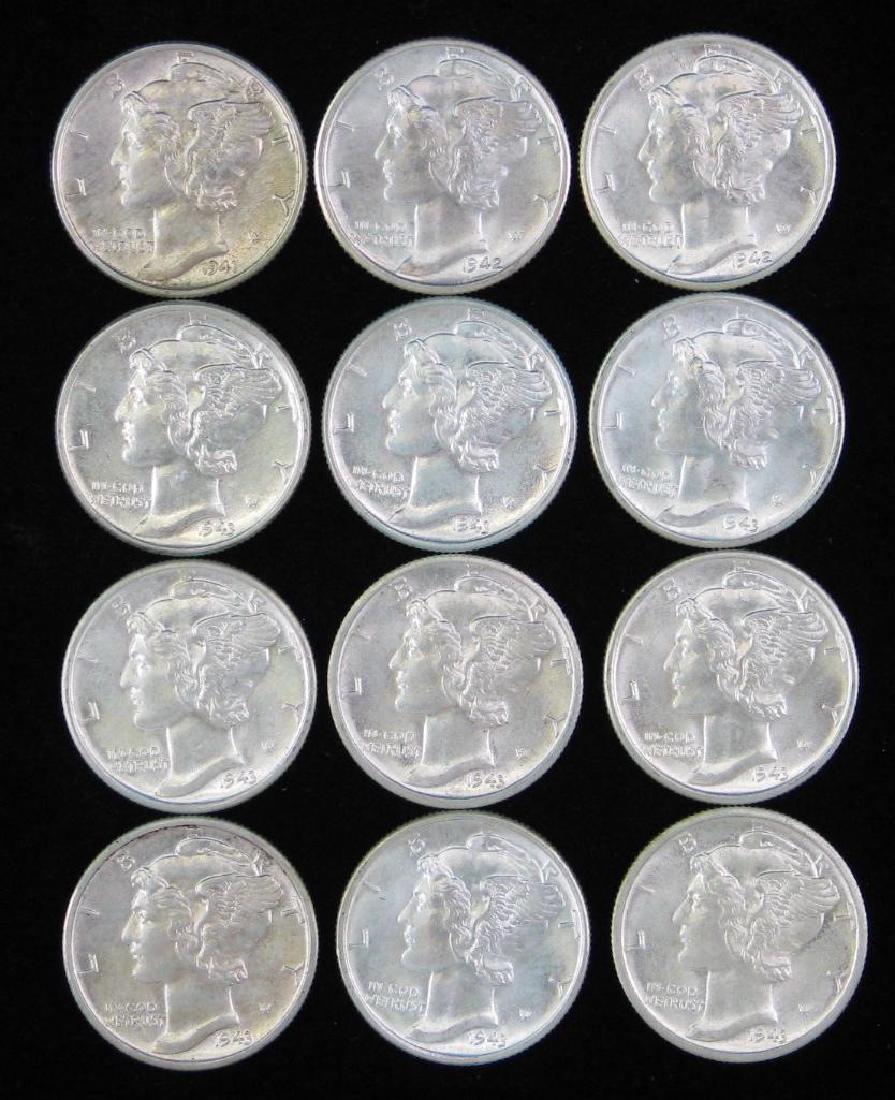 Lot of 12 Mercury Dimes (1941-1943) (1 of 2)