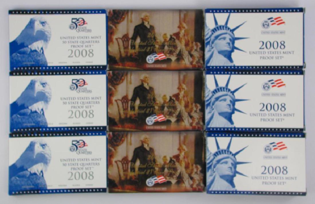 Lot of 9 : 2008 Proof Sets - Presidential $1 Coins, (1 of 1)