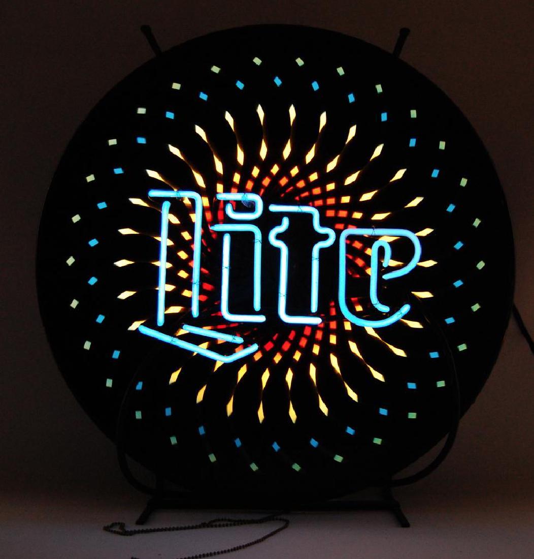 Miller Lite Light Up Advertising Neon Motion Beer Sign: 23 x 23 inches, Working Condition