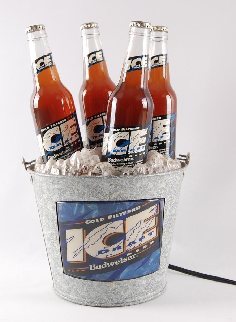 Vintage Budweiser Ice Draft Light Up Advertising Bucket: 9 x 15 inches, Working Condition