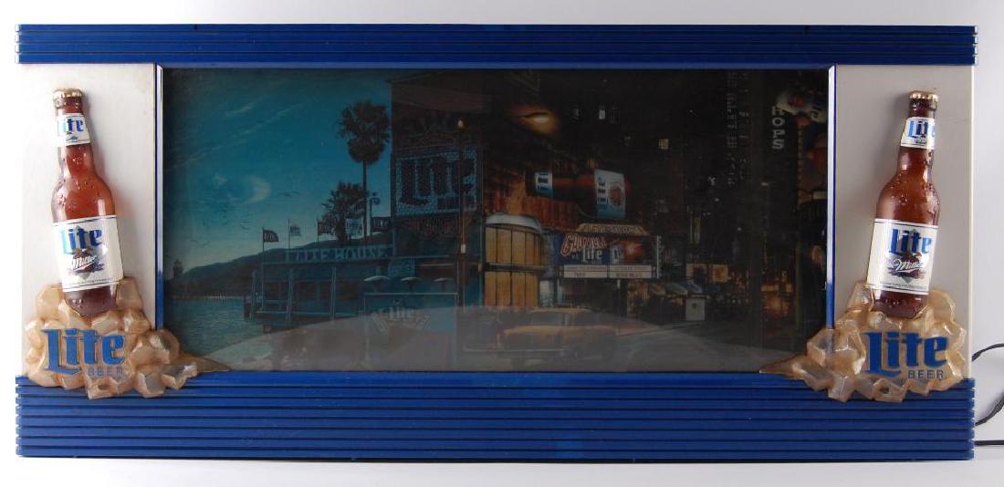 Miller Lite Coast to Coast Scene-O-Rama Light Up: Rotates but lights do not work properly, Buying as is, 39 x 17 1/2 inches