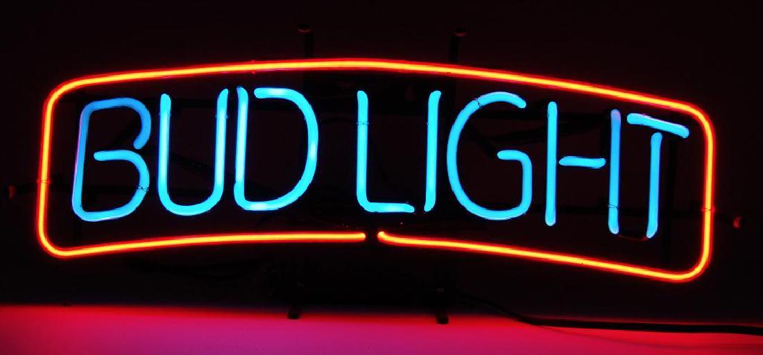 Bud Light Light Up Advertising Neon Beer Sign: 29 1/2 x 11 1/2 inches, Working Condition