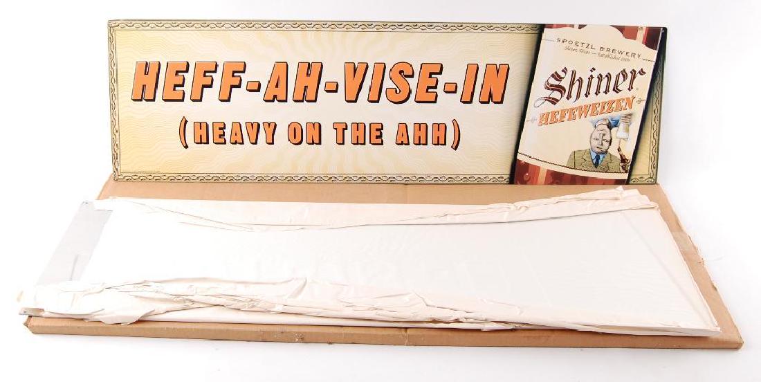 Group of 4 Shiner Hefeweizen Advertising Metal Signs: New Old Stock, 38 x 11 inches