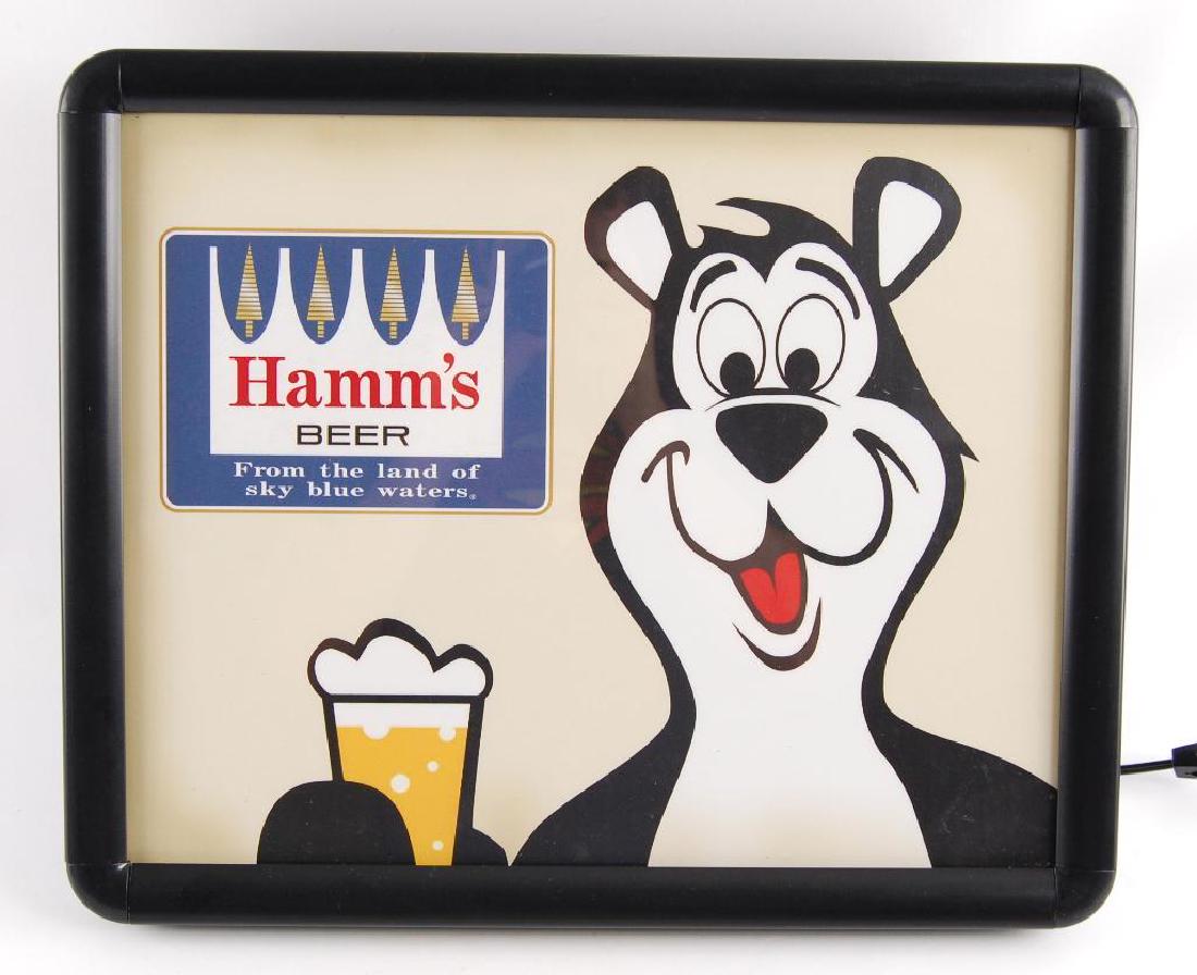Modern Hamm's Beer Light Up Advertising Beer Sign: 22 x 18 1/2 inches, Working Condition