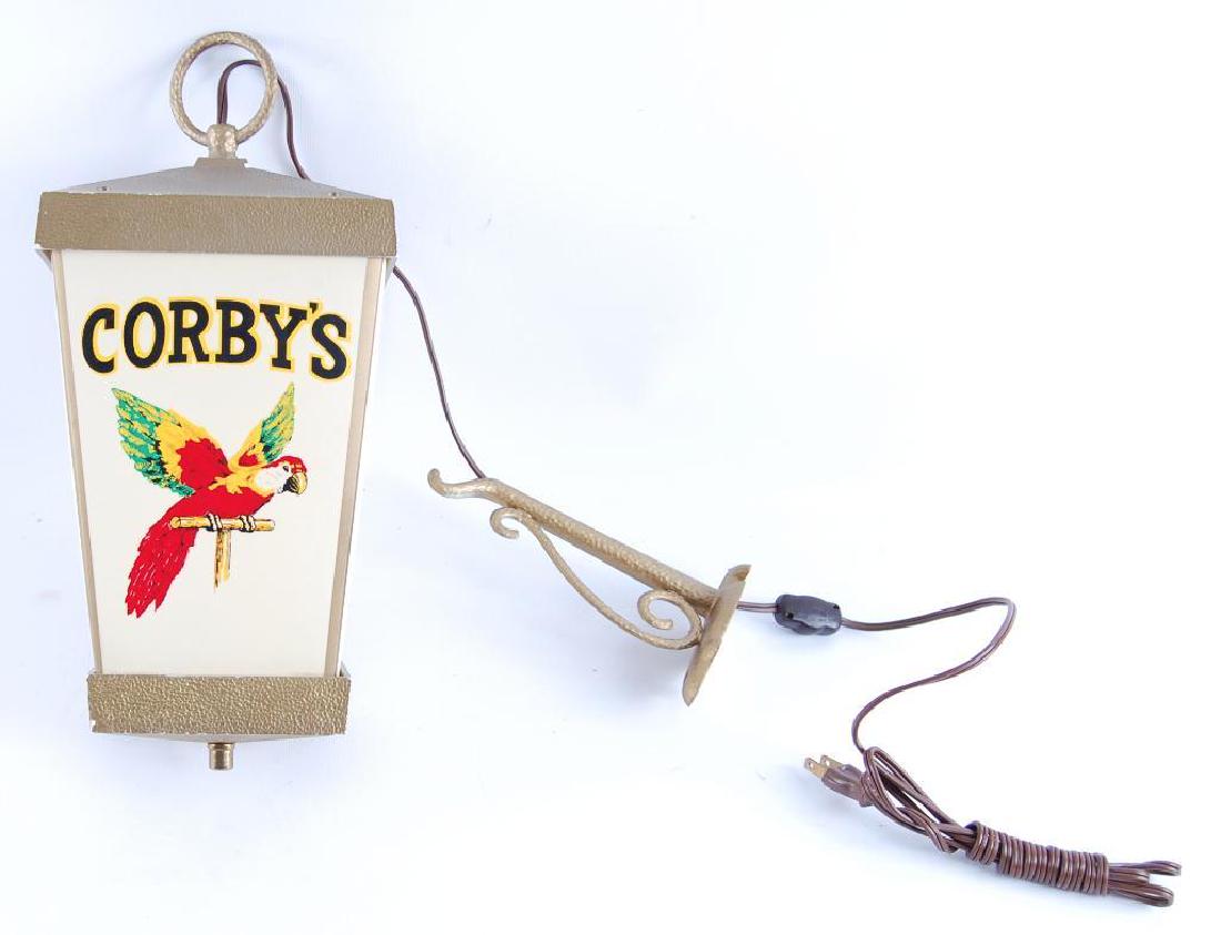 Vintage Corby's Whiskey Light Up Advertising Hanging: 6 x 13 inches, Working Condition