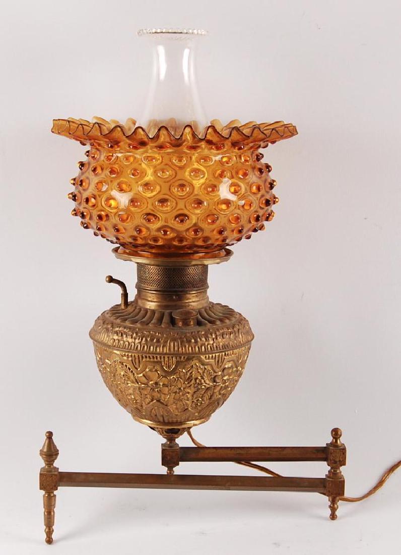 Antique Brass Wall Sconce with Hobnail Amber Shade (1 of 4)