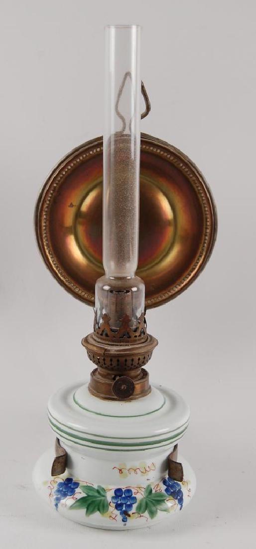 Antique Milk Glass with Blue Hue Oil Lamp Sconce with (1 of 3)