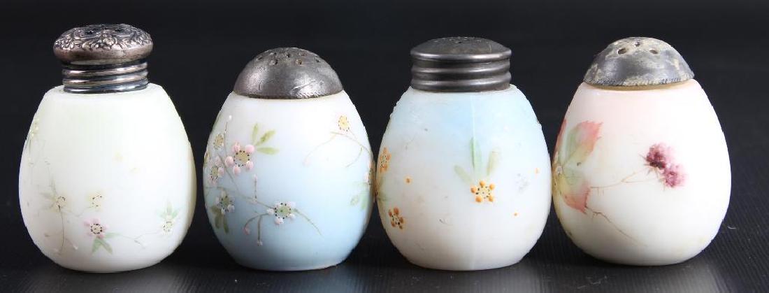 Lot of 4 : Mt Washington Painted Satin Glass Shakers (1 of 5)