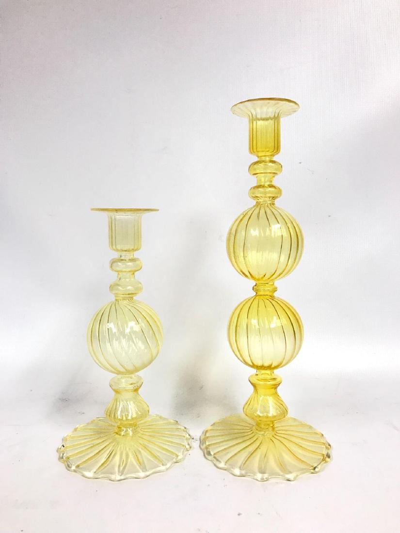 Set of 2 : Hand Blown Venetian Glass Candlesticks (1 of 2)