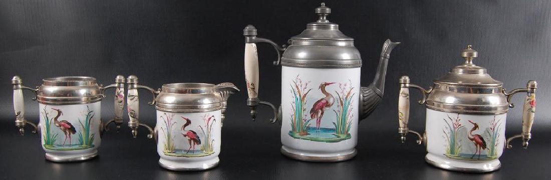 Antique Porcelain Enamel Tea Set with Cream, Sugar, Tea (1 of 4)