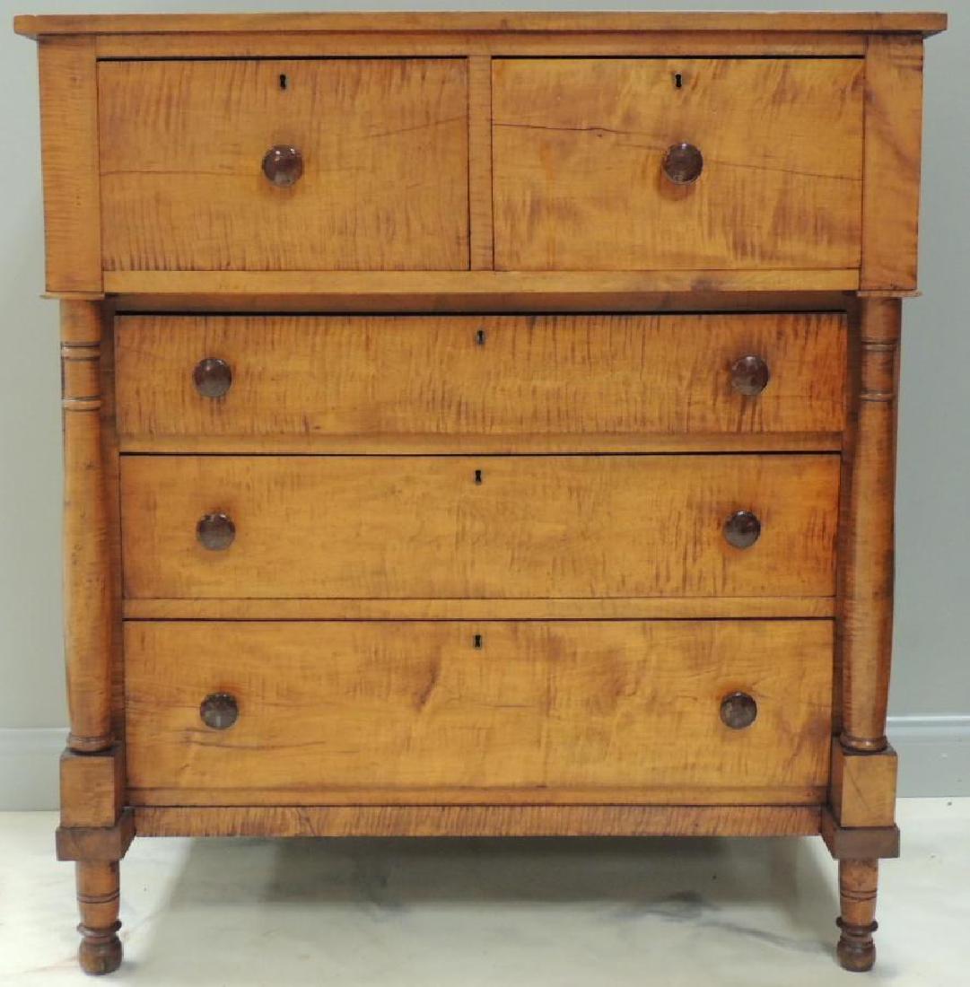 Antique Tiger Maple 5 Drawer Dresser