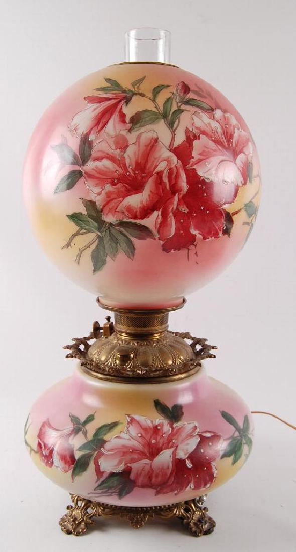 Antique Hurricane Lamp with Floral Design (1 of 2)