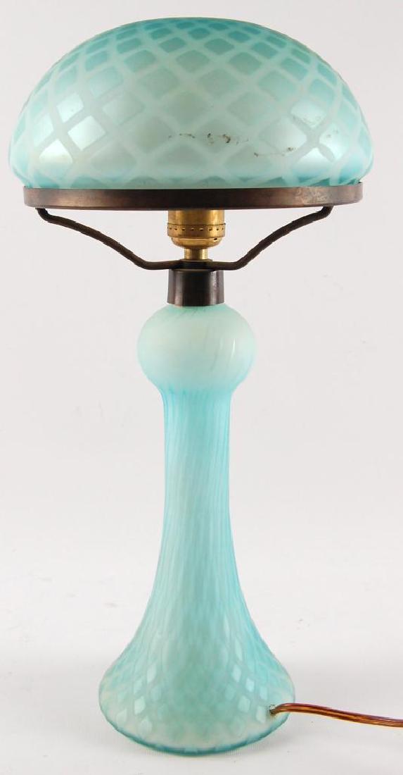 Antique Blue Satin Cased Glass Lamp (1 of 2)